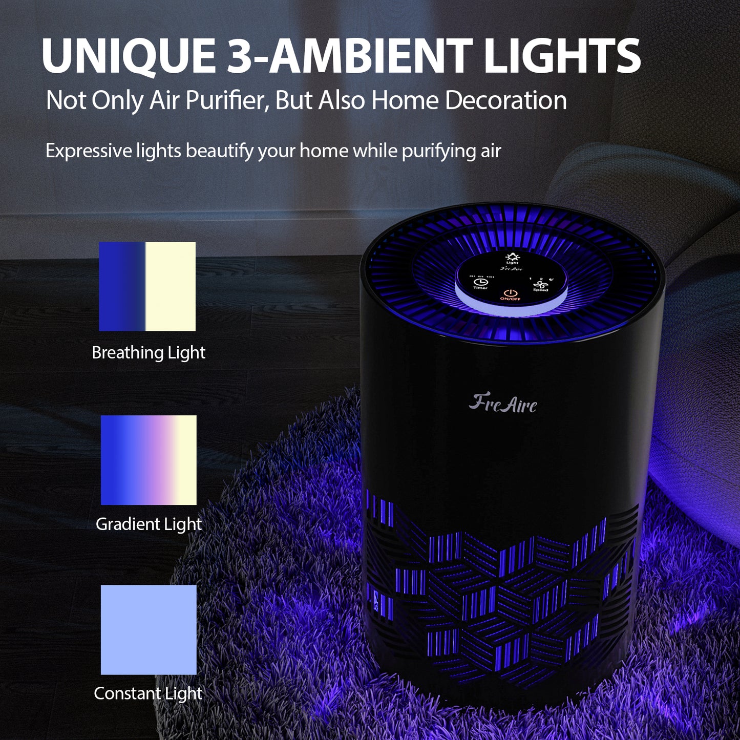 FreAire Air Purifiers for Home, KN-6391 Air Purifiers Air Cleaner For Smoke Pollen Dander Hair Smell Portable Air Purifier, Black